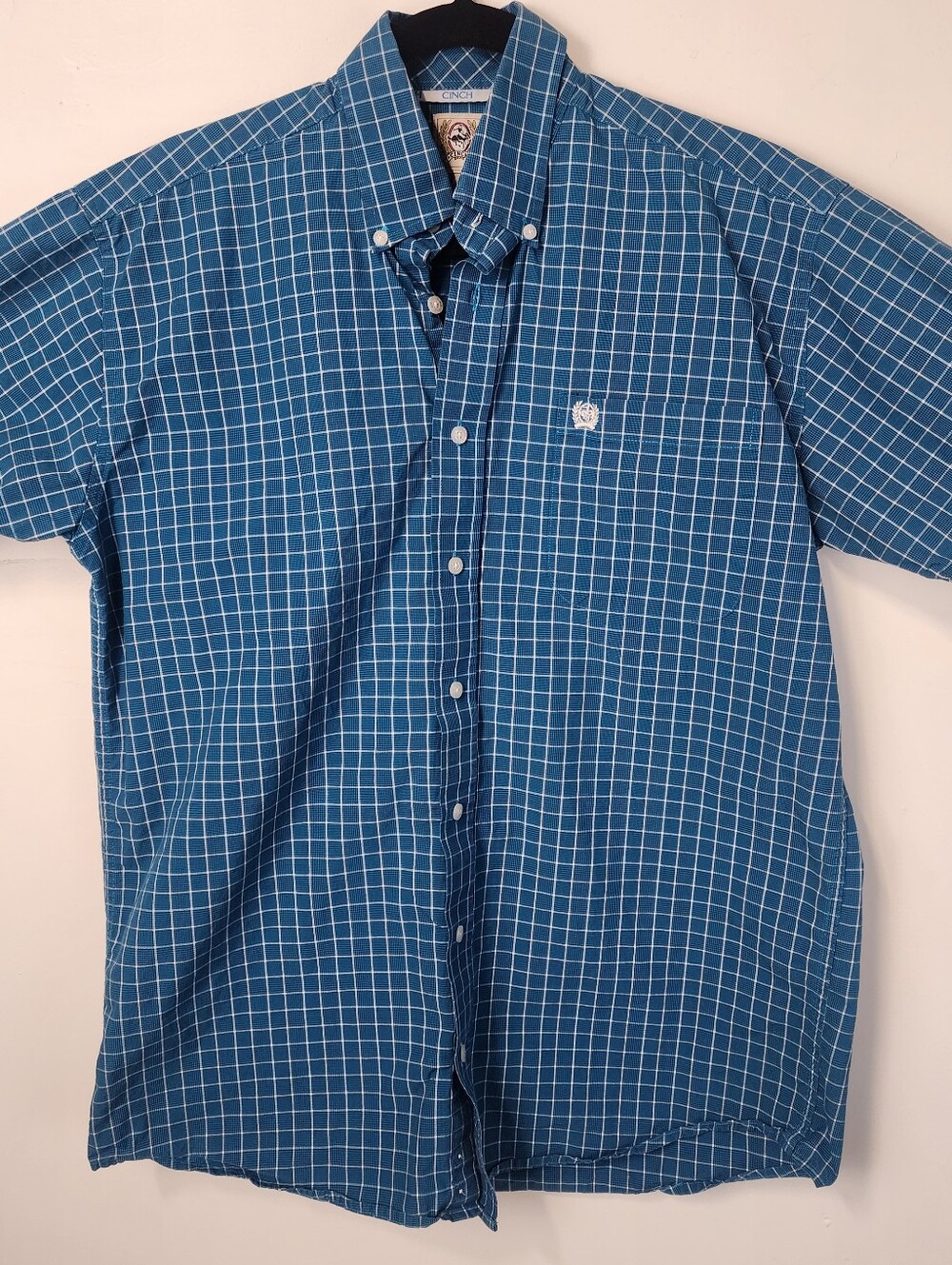 Cinch Men's Sz Small Blue White Plaid Button-Down Shirt Western Cowboy Rodeo